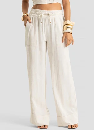 Dianna - Calça Pantalona Feminina em Linho Strong Bege - DIANNA