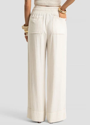 Dianna - Calça Pantalona Feminina em Linho Strong Bege - DIANNA
