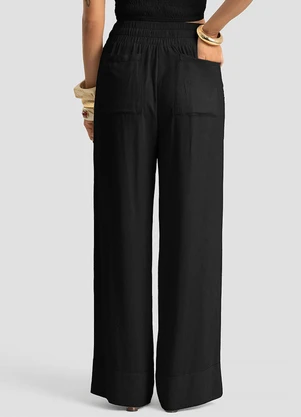 Dianna - Calça Pantalona Feminina em Linho Strong Preto - DIANNA