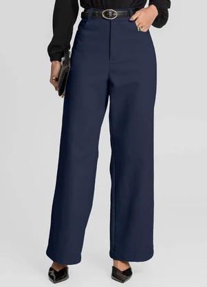 Dianna - Calça Pantalona Feminina em Sarja Azul - DIANNA