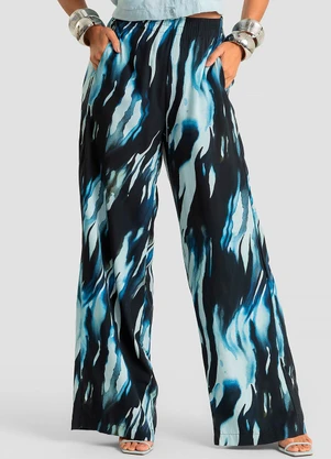 Dianna - Calça Pantalona Feminina em Viscose Khyara Azul - DIANNA