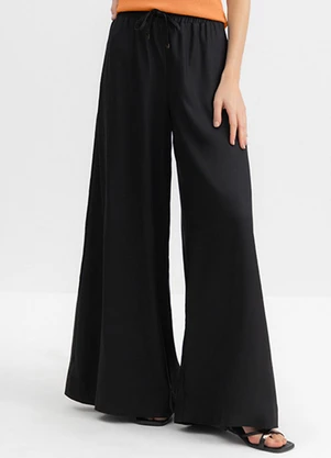 Essendi - Calça Pantalona Feminina Sarjada Preto - ESSENDI