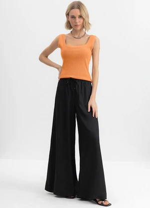 Essendi - Calça Pantalona Feminina Sarjada Preto - ESSENDI