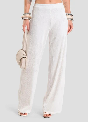 Dianna - Calça Pantalona Feminina Texturizada Fluída Bege - DIANNA