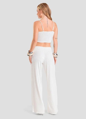 Dianna - Calça Pantalona Feminina Texturizada Fluída Bege - DIANNA