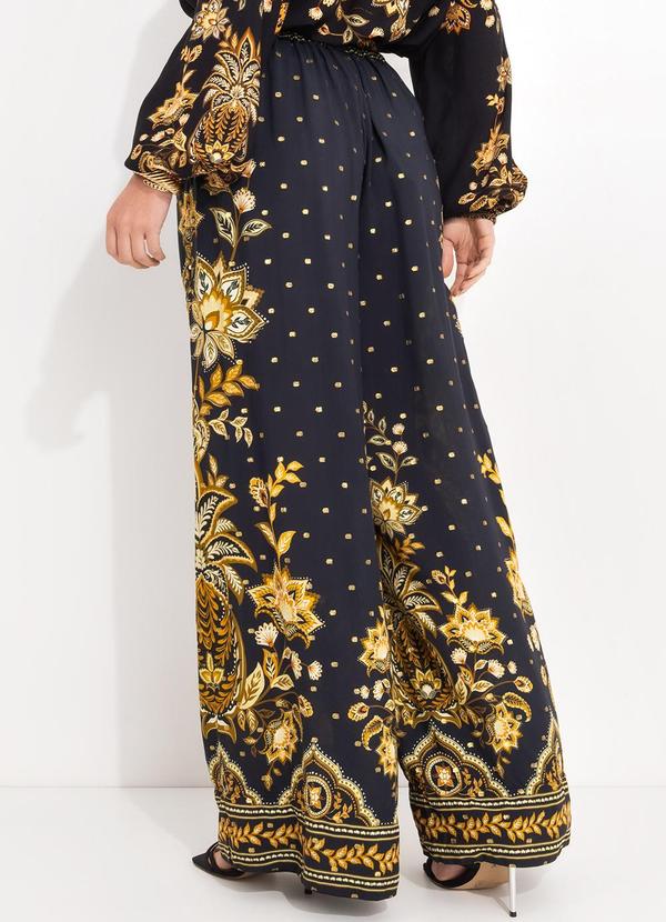 Farm - Calça Pantalona Flora Abacaxi Preto 2