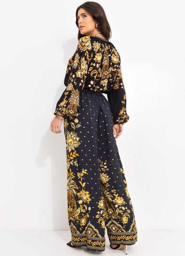 Farm - Calça Pantalona Flora Abacaxi Preto 4