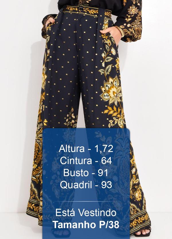 Farm - Calça Pantalona Flora Abacaxi Preto 5