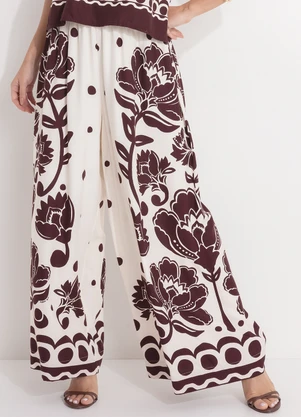 Farm - Calça Pantalona Floral Arabesque Marrom - FARM