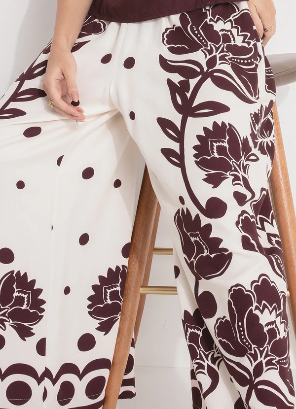 Farm - Calça Pantalona Floral Arabesque Marrom 10