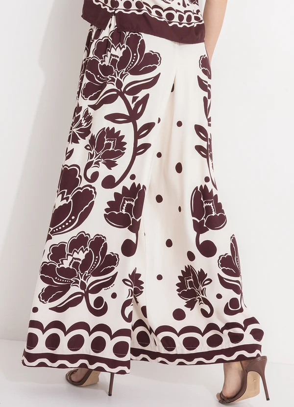 Farm - Calça Pantalona Floral Arabesque Marrom 2