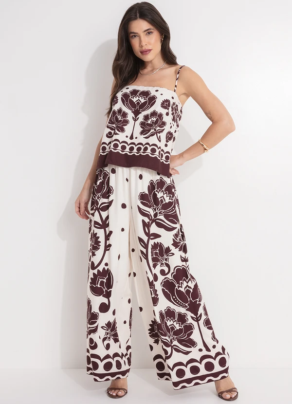 Farm - Calça Pantalona Floral Arabesque Marrom 3