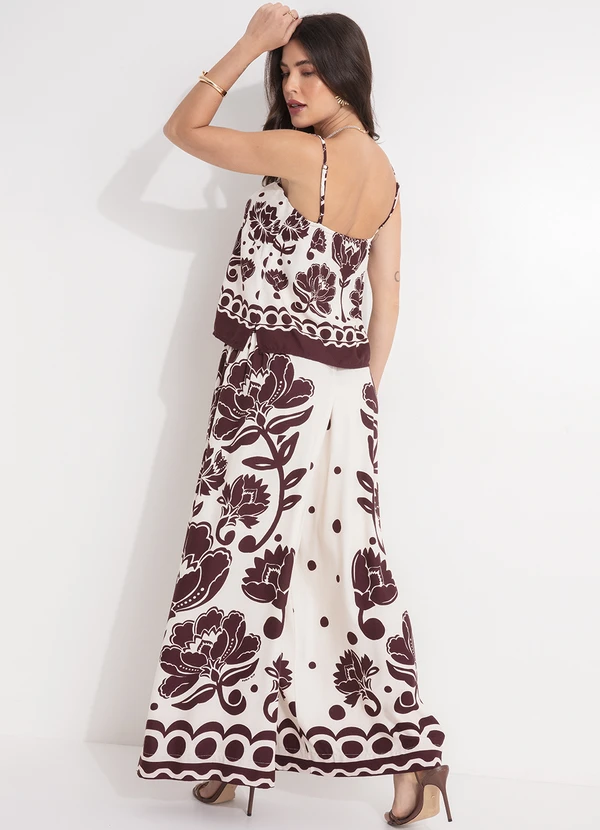 Farm - Calça Pantalona Floral Arabesque Marrom 4