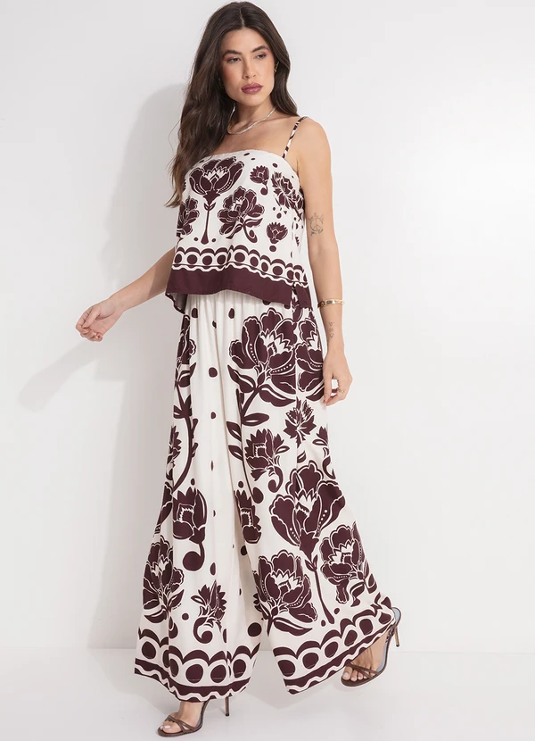 Farm - Calça Pantalona Floral Arabesque Marrom 6