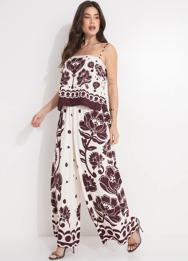 Farm - Calça Pantalona Floral Arabesque Marrom 8