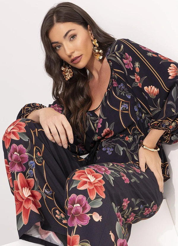 Farm - Calça Pantalona Floral Belle Preto 10