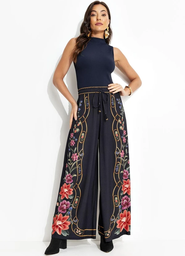 Farm - Calça Pantalona Floral Belle Preto 3