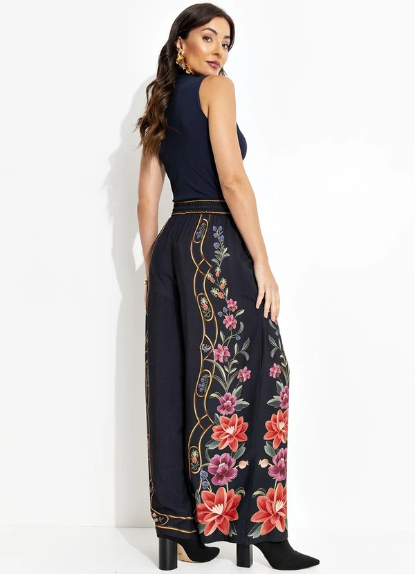 Farm - Calça Pantalona Floral Belle Preto 4