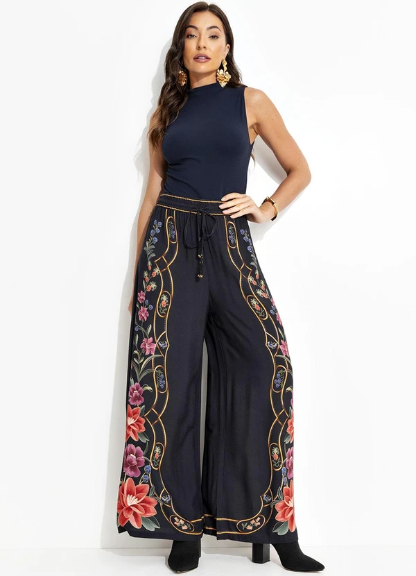 Farm - Calça Pantalona Floral Belle Preto 6