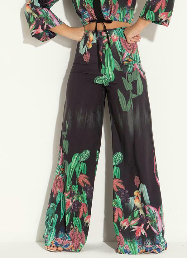 Quintess - Calça Pantalona Floral com Zíper