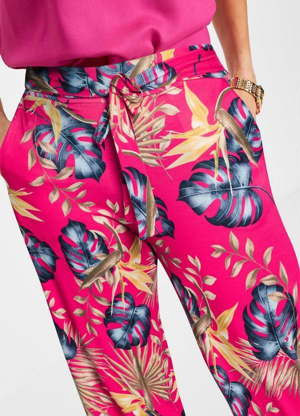 Outlet - Calça Pantalona Folhagem Rosa 6