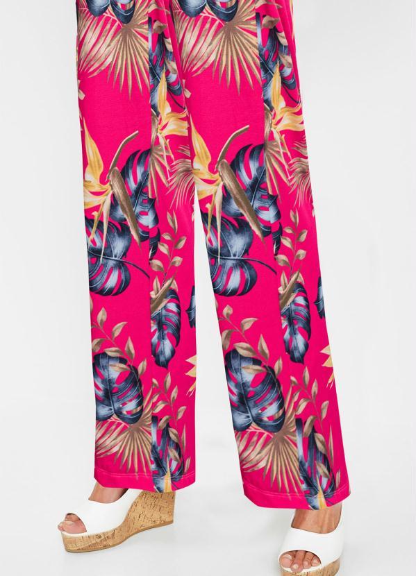 Outlet - Calça Pantalona Folhagem Rosa 5