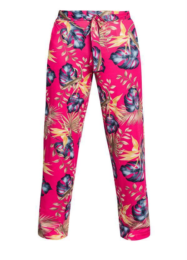 Outlet - Calça Pantalona Folhagem Rosa 2