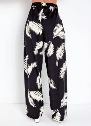 Moda Pop - Calça Pantalona Folhas Preta - MODA POP