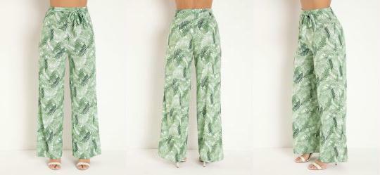 Cala Pantalona Folhas Verde com Faixa Fixa