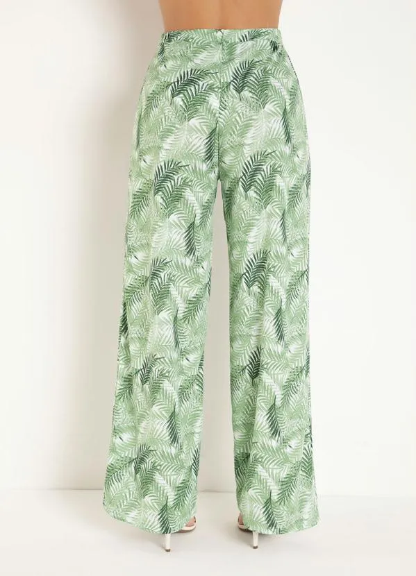Moda Pop - Calça Pantalona Folhas Verde com Faixa Fixa 2