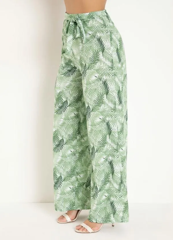 Moda Pop - Calça Pantalona Folhas Verde com Faixa Fixa 3