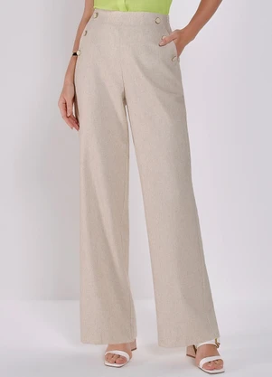 Principessa - Calça Wide Leg de Linho com Botões de Resina Melissa - PRINCIPESSA