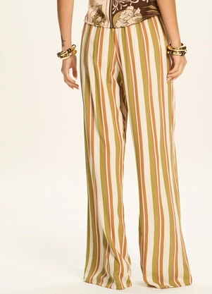 Doce Trama - Calça Pantalona Listrada com Amarração Marrom - DOCE TRAMA