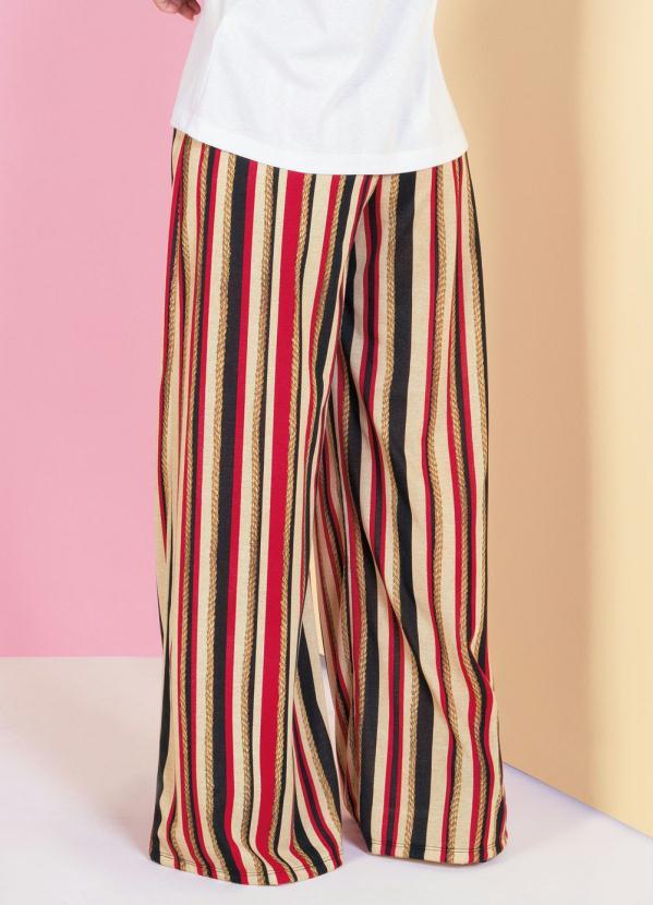 Outlet - Calça Pantalona Listrada com Faixa na Cintura 2