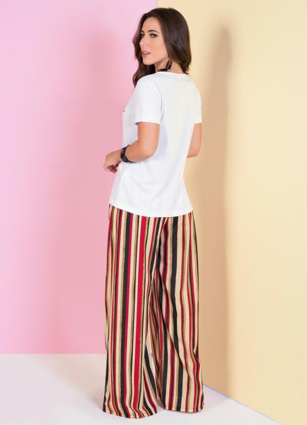 Outlet - Calça Pantalona Listrada com Faixa na Cintura 4