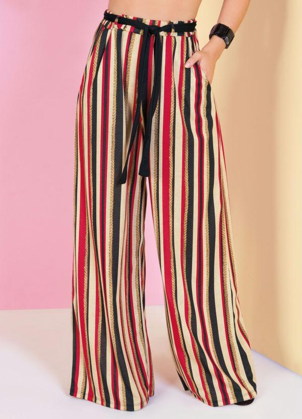 Outlet - Calça Pantalona Listrada com Faixa na Cintura 5