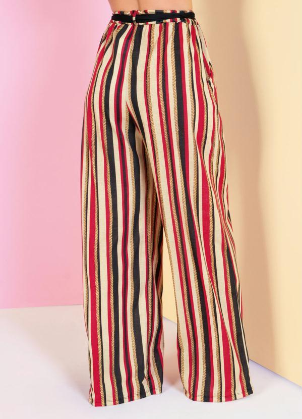 Outlet - Calça Pantalona Listrada com Faixa na Cintura 6