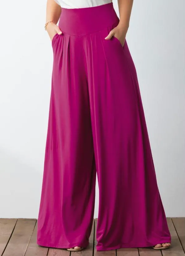 Quintess - Calça Pantalona Magenta com Pregas