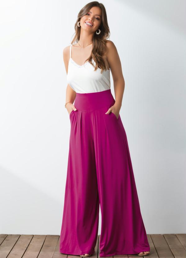 Quintess - Calça Pantalona Magenta com Pregas 7