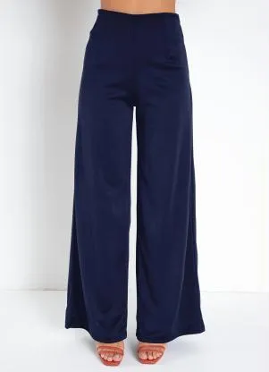 Moda Pop - Calça Pantalona Marinho com Zíper na Lateral - MODA POP