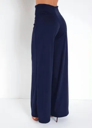 Moda Pop - Calça Pantalona Marinho com Zíper na Lateral - MODA POP