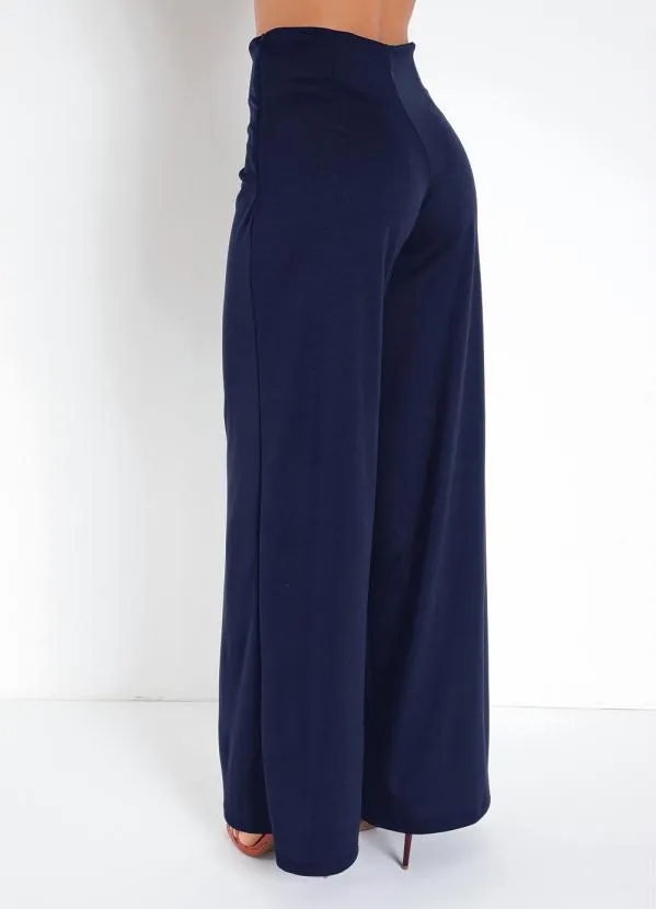 Moda Pop - Calça Pantalona Marinho com Zíper na Lateral 2