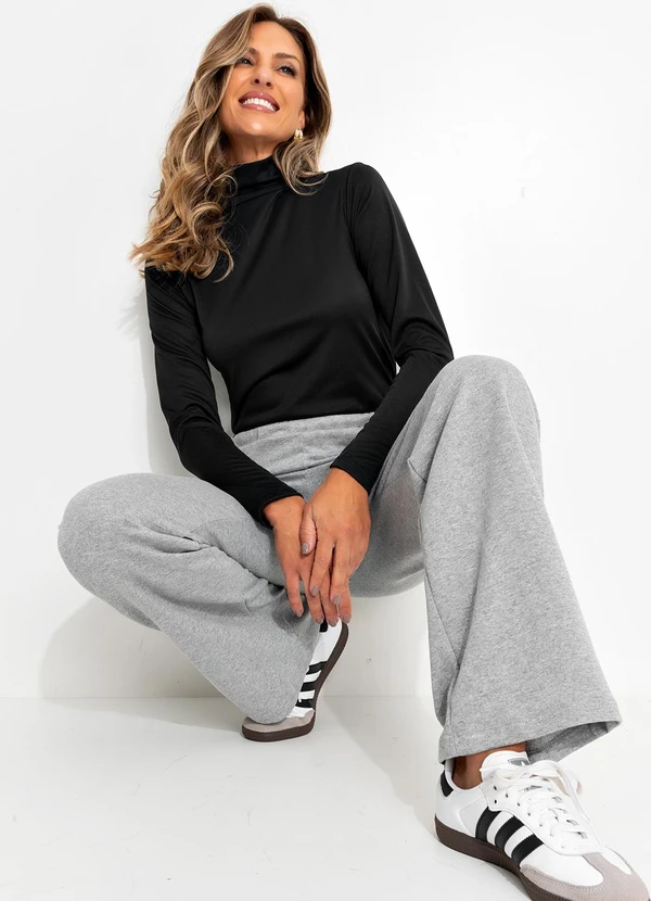 Moda Pop - Calça Pantalona Mescla com Bolsos Funcionais 10