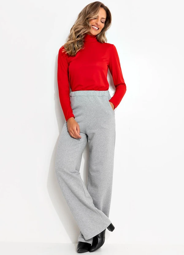 Moda Pop - Calça Pantalona Mescla com Bolsos Funcionais 3