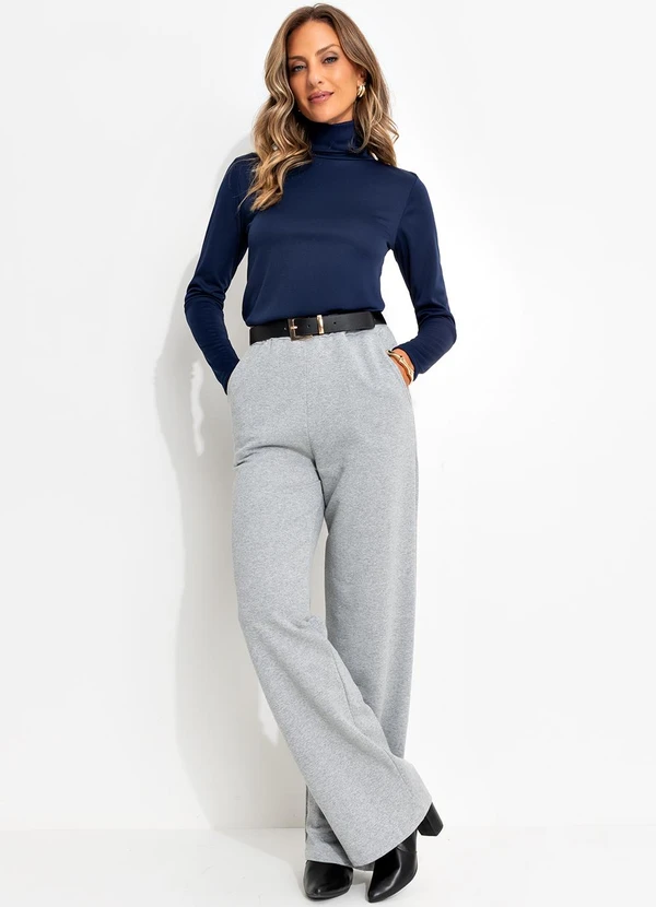 Moda Pop - Calça Pantalona Mescla com Bolsos Funcionais 8