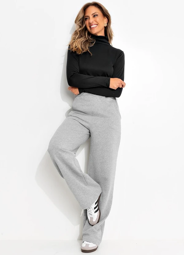 Moda Pop - Calça Pantalona Mescla com Bolsos Funcionais 9