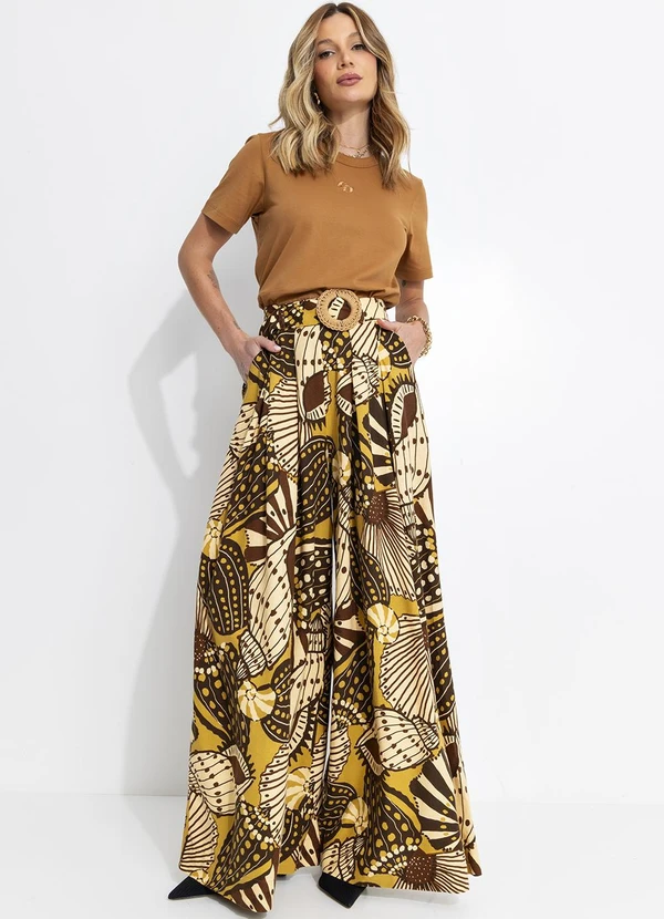 Farm - Calça Pantalona Mistura de Caju Amarelo 6