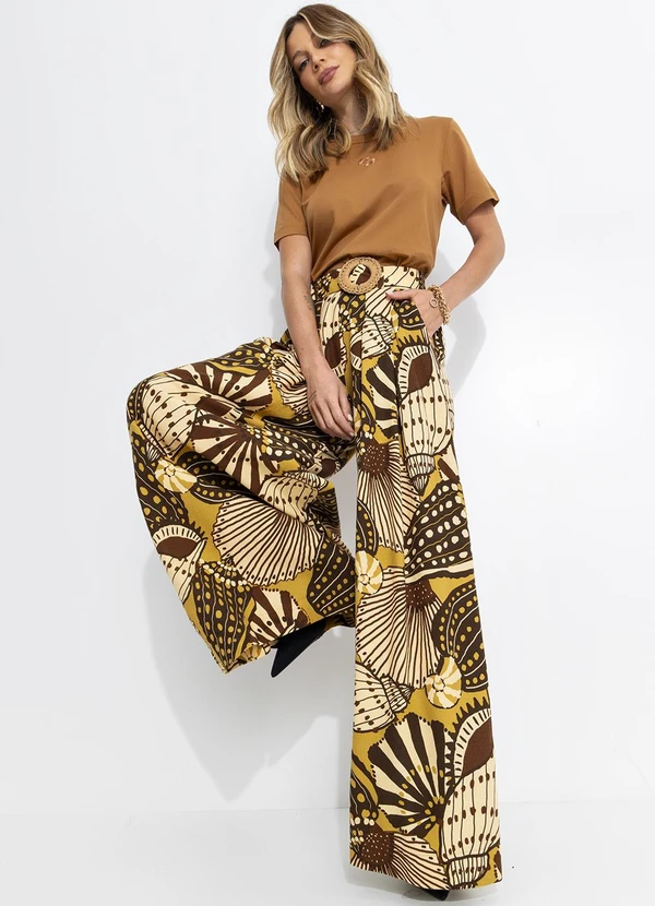 Farm - Calça Pantalona Mistura de Caju Amarelo 7