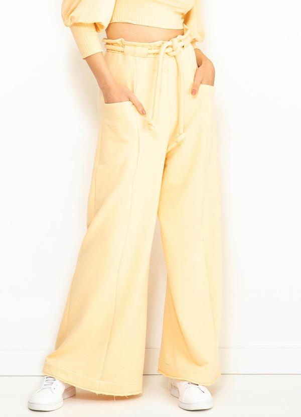 Farm - Calça Pantalona Moletom Amarração Bege