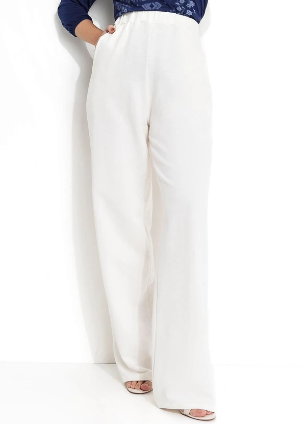 Moda Pop - Calça Pantalona Off White com Bolsos Funcionais